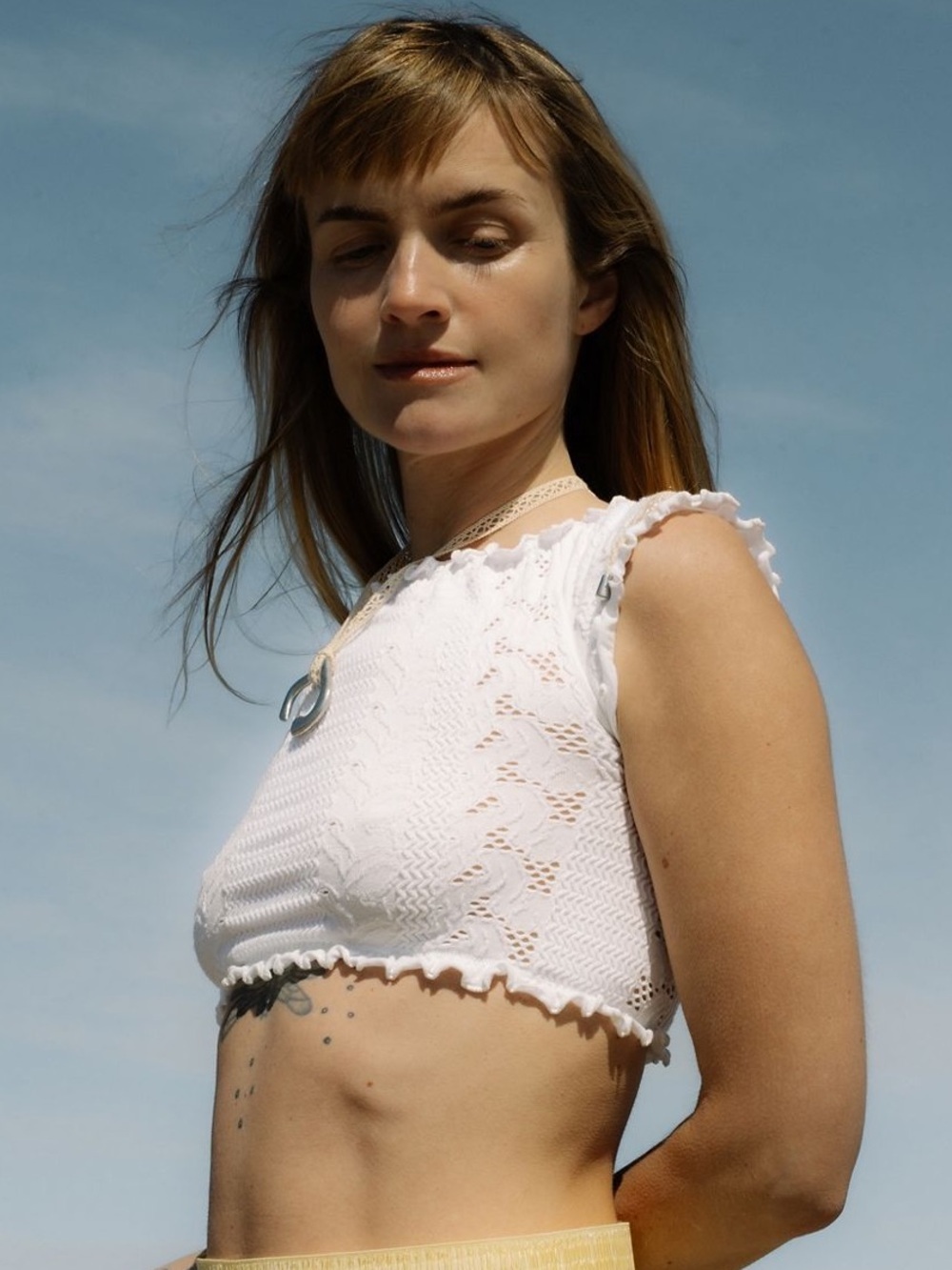 So Soft Frill Micro Seamless Micro Crop Top in Clean Ivory, NWT, size L/XL - Picture 7 of 9